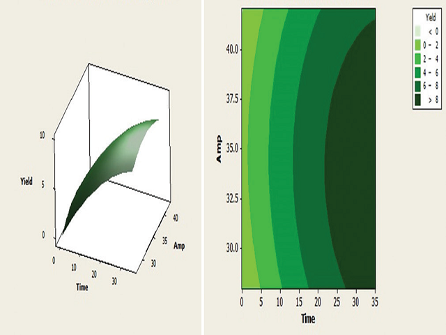  (a) Surface plot of yields versus amplitude and time