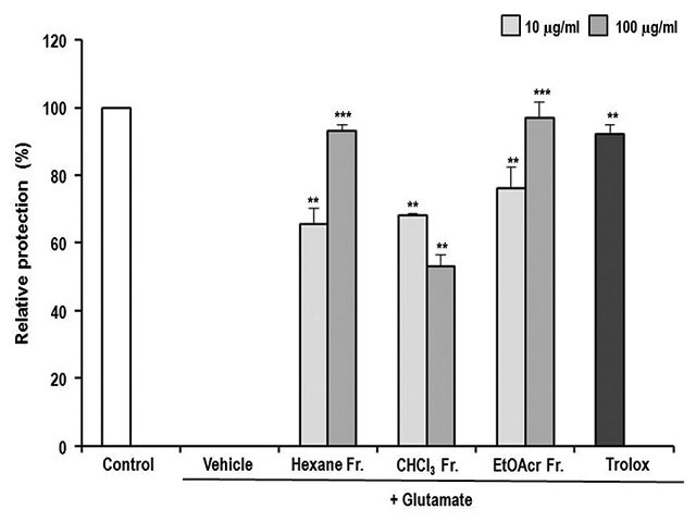 Neuroprotective effect of the fractions (hexane, chloroform,  ethyl acetate, butanol) of Nelumbo nucifera seeds