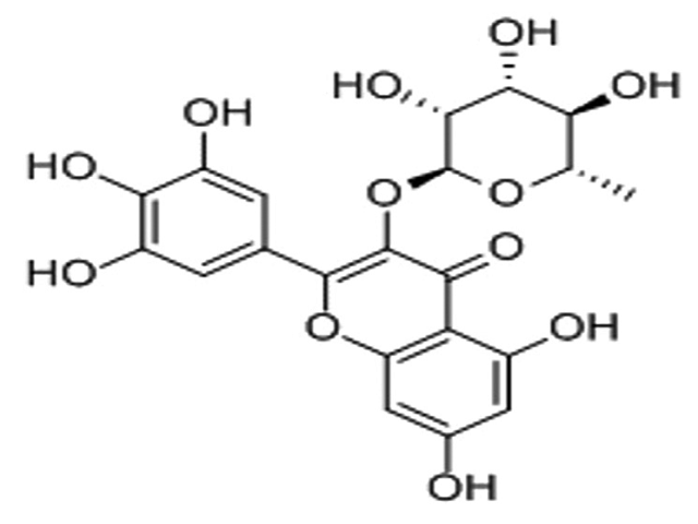 Molecular structure of myricitrin and molecular formula is C21H20O12 and molecular weight = 464.3763