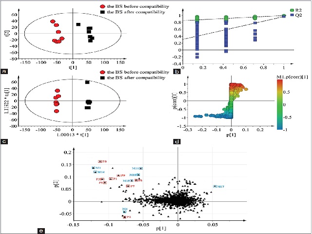 : Multivariate statistical analysis of UPLC–MS data in serum dosed with BS alone-use group or compatibility group