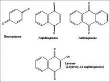 Chemical structure for different classes of quinones