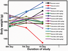 Body weight of rats used in diabetic incision wound model
